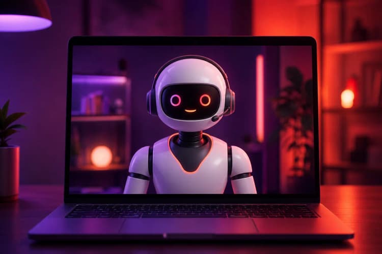 Um robô de atendimento virtual em uma tela de computador.