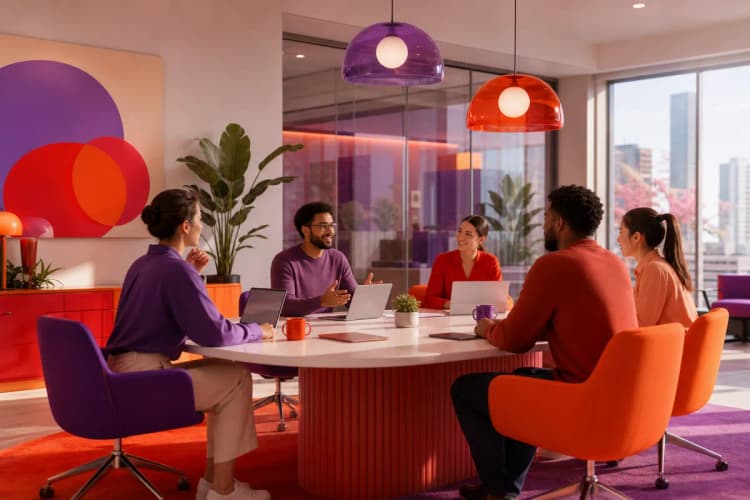 Pessoas colaborando em uma sala de reunião.