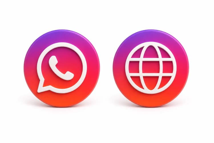 Ícone do WhatsApp ao lado de um ícone de site em um fundo branco.