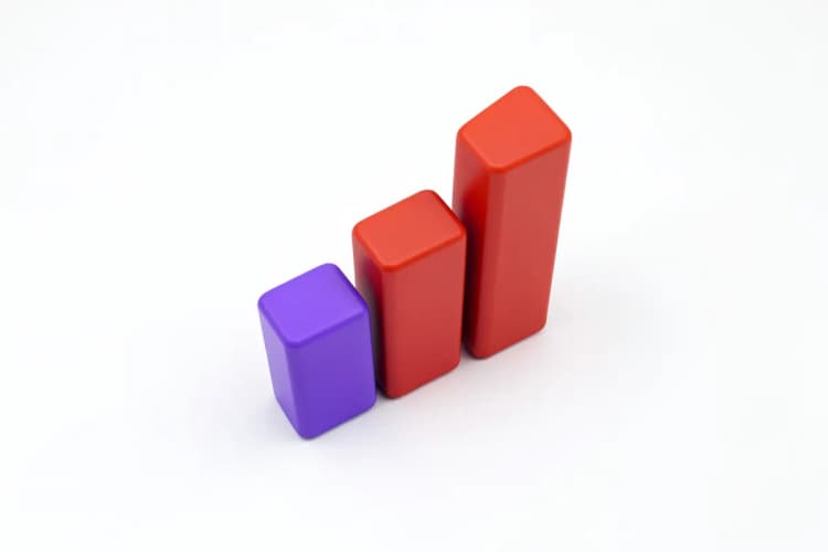 Um gráfico de barras subindo em direção ao topo, simbolizando crescimento e sucesso em um ambiente de negócios.