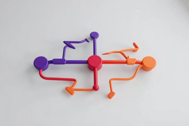Um fluxograma abstrato com nós interconectados e setas, simbolizando o funcionamento de um site com IA.