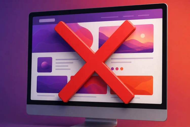 Um site com um grande 'X' vermelho sobre ele, indicando um problema.