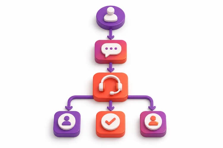 Diagrama de fluxo simples mostrando um processo de atendimento ao cliente com setas.