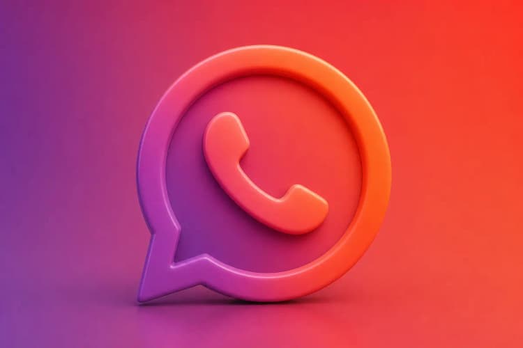 Um ícone de balão de fala do WhatsApp em destaque sobre um fundo branco com um leve gradiente azul