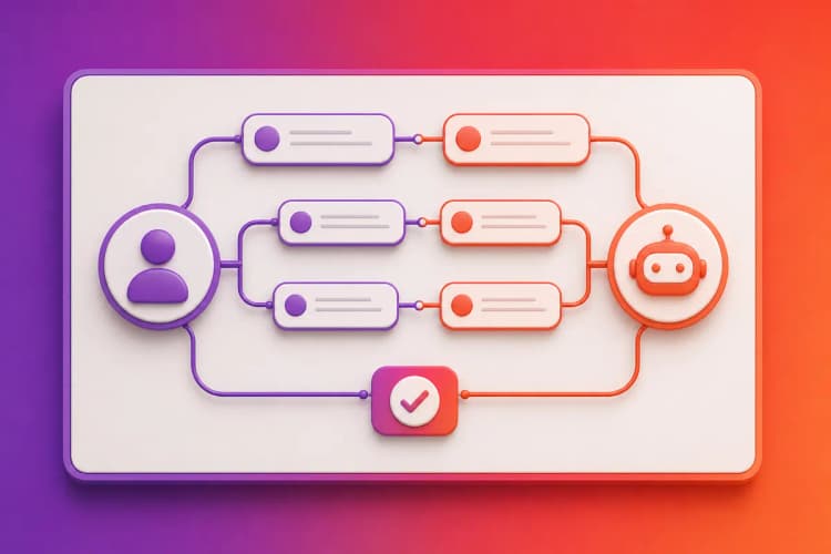 Um diagrama de fluxo mostrando a interação entre um cliente e um assistente virtual em um computador.