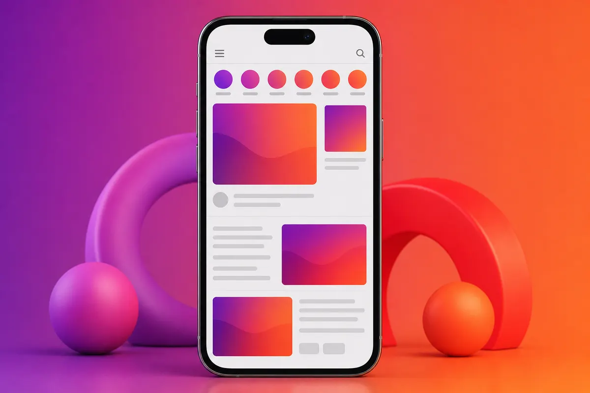 Um celular exibindo um site gratuito com um layout simples e anúncios, sobre uma superfície branca.