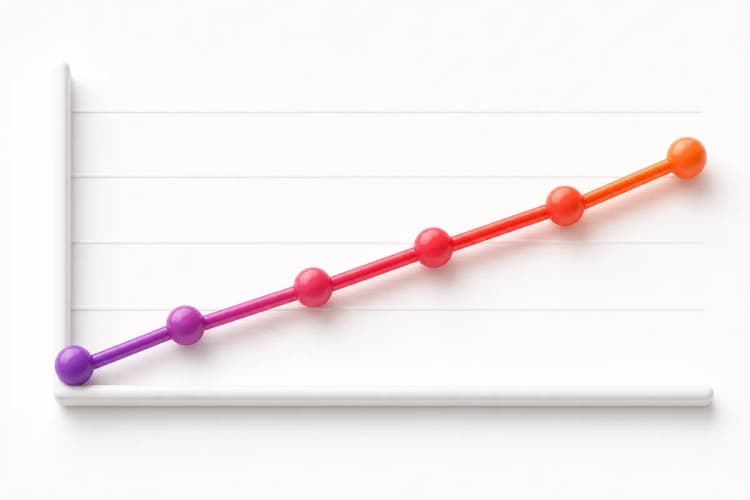 Gráfico de linha mostrando uma curva de crescimento lenta e constante ao longo do tempo.
