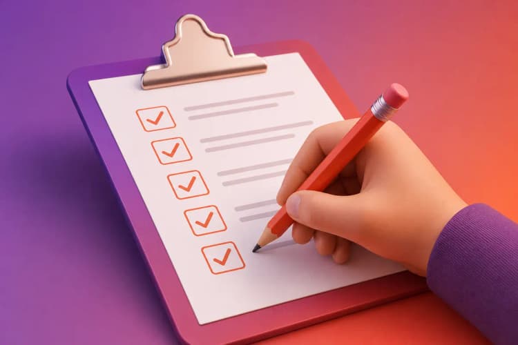 Checklist sendo marcado com um lápis em um documento.