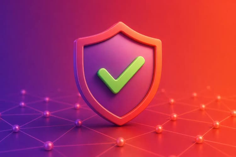 Um escudo digital com um checkmark dentro, sobre um fundo de rede de computadores, simbolizando a segurança de sites.