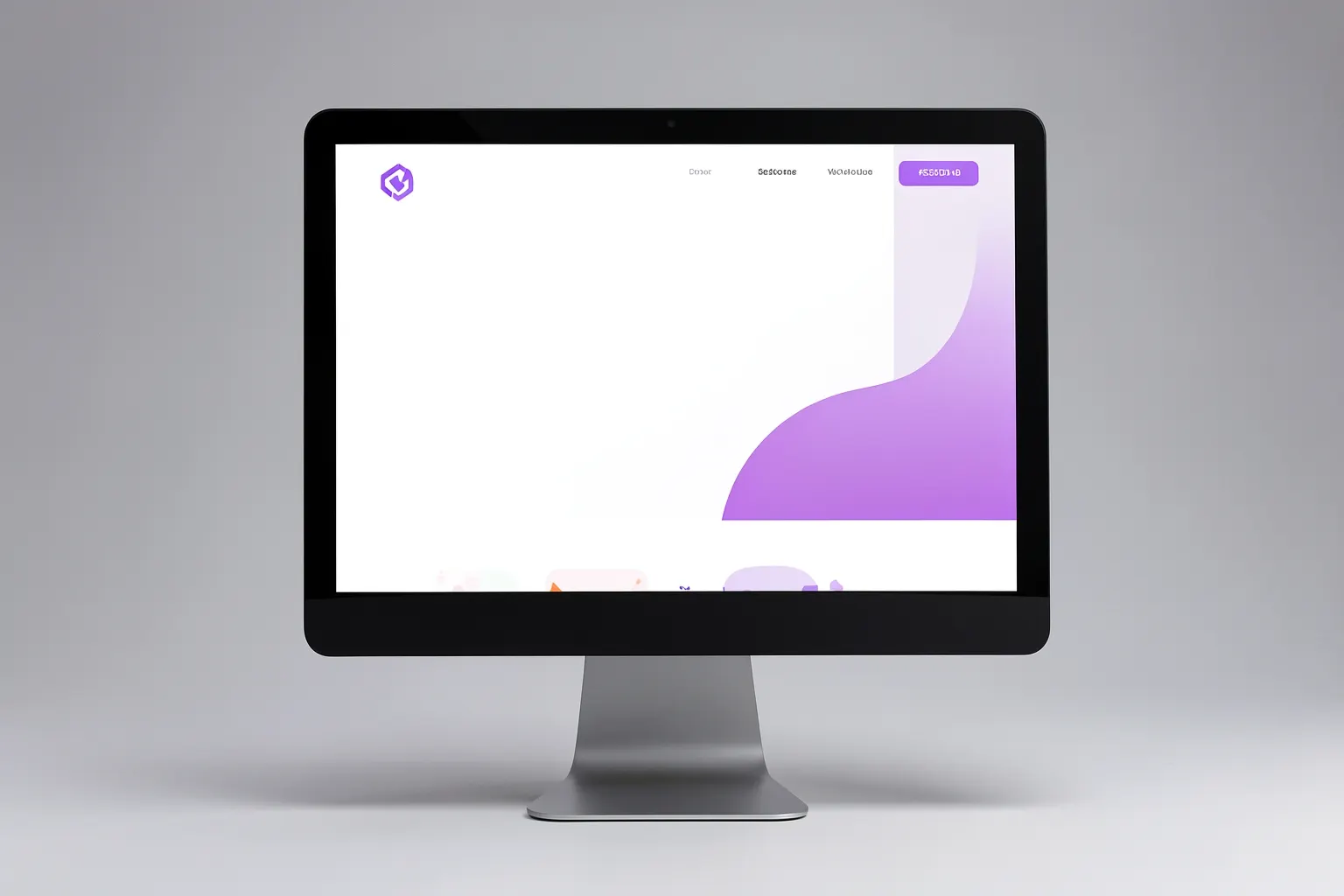 Um site profissional com design limpo e moderno, exibindo um logo e navegação clara em um monitor de computador.